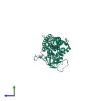PDB entry 1uus coloured by chain, side view.