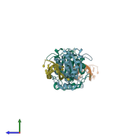 PDB entry 1uut coloured by chain, side view.