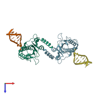 PDB entry 1uut coloured by chain, top view.