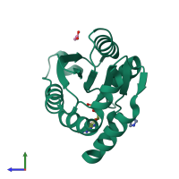 PDB entry 1uux coloured by chain, side view.