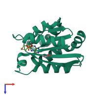 PDB entry 1uux coloured by chain, top view.