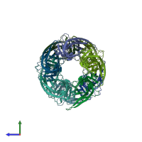 PDB entry 1uv6 coloured by chain, side view.