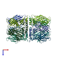 PDB entry 1uv6 coloured by chain, top view.