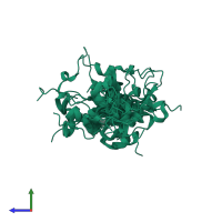 PDB entry 1uvg coloured by chain, ensemble of 31 models, side view.