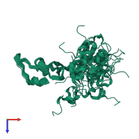 PDB entry 1uvg coloured by chain, ensemble of 31 models, top view.