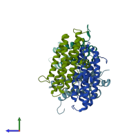 PDB entry 1uvh coloured by chain, side view.