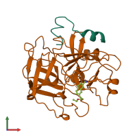 PDB entry 1uvu coloured by chain, front view.