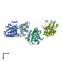 PDB entry 1uw5 coloured by chain, top view.