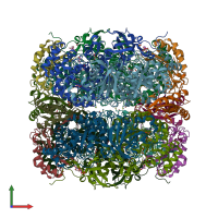PDB entry 1uwa coloured by chain, front view.