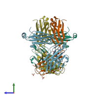 PDB entry 1uwg coloured by chain, side view.