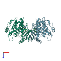 PDB entry 1uwh coloured by chain, top view.