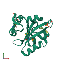 PDB entry 1uwn coloured by chain, front view.