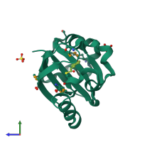 PDB entry 1uwn coloured by chain, side view.