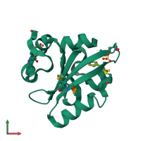 PDB entry 1uwp coloured by chain, front view.