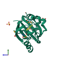 PDB entry 1uwp coloured by chain, side view.