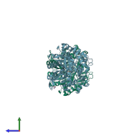 PDB entry 1uws coloured by chain, side view.