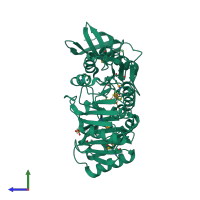 PDB entry 1uwv coloured by chain, side view.