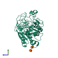 PDB entry 1uwy coloured by chain, side view.