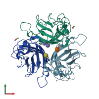 PDB entry 1uxa coloured by chain, front view.