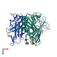 PDB entry 1uxa coloured by chain, top view.