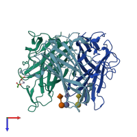 PDB entry 1uxb coloured by chain, top view.