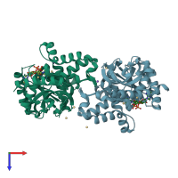 PDB entry 1uxj coloured by chain, top view.