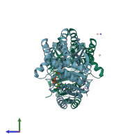 PDB entry 1uxk coloured by chain, side view.