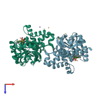 PDB entry 1uxk coloured by chain, top view.
