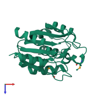 PDB entry 1uxo coloured by chain, top view.