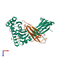 PDB entry 1uxs coloured by chain, top view.