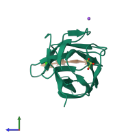 PDB entry 1uy4 coloured by chain, side view.