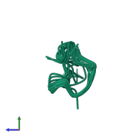 PDB entry 1uya coloured by chain, ensemble of 10 models, side view.