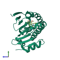 PDB entry 1uyd coloured by chain, side view.