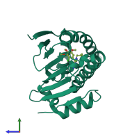 PDB entry 1uye coloured by chain, side view.