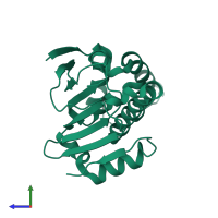 PDB entry 1uyl coloured by chain, side view.