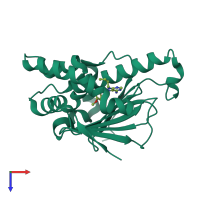 Monomeric assembly 1 of PDB entry 1uym coloured by chemically distinct molecules, top view.