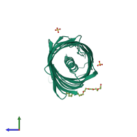 PDB entry 1uyn coloured by chain, side view.