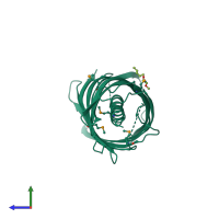 PDB entry 1uyo coloured by chain, side view.