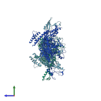 PDB entry 1uyt coloured by chain, side view.