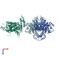 PDB entry 1uyv coloured by chain, top view.