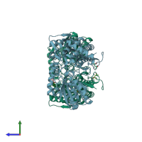 PDB entry 1uzb coloured by chain, side view.