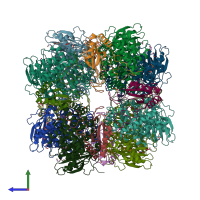 PDB entry 1uzd coloured by chain, side view.