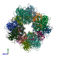 PDB entry 1uzh coloured by chain, side view.