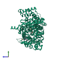 PDB entry 1uzu coloured by chain, side view.