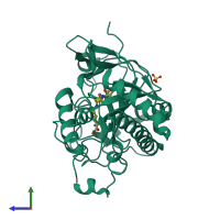 PDB entry 1uzw coloured by chain, side view.