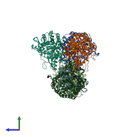 PDB entry 1v02 coloured by chain, side view.