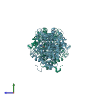 PDB entry 1v08 coloured by chain, side view.