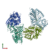 PDB entry 1v0j coloured by chain, front view.