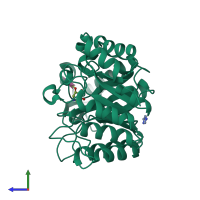 PDB entry 1v0m coloured by chain, side view.