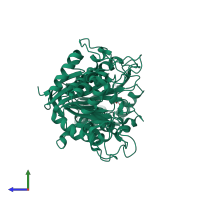 PDB entry 1v0r coloured by chain, side view.